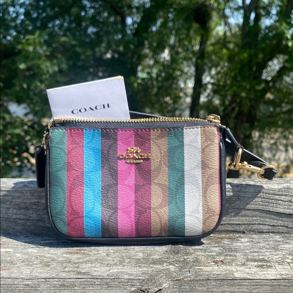 Coach Pink and Blue Mini Bag with Shimmering Stripes